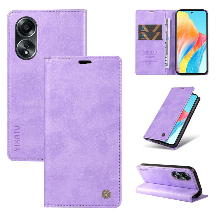 YIKATU YK-006 For Oppo A58 4G Leather Wallet Case Magnetic Closing Flip Phone Cover - Purple
