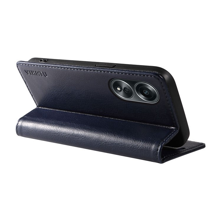 YIKATU YK-006 For Oppo A58 4G Leather Wallet Case Magnetic Closing Flip Phone Cover - Navy Blue