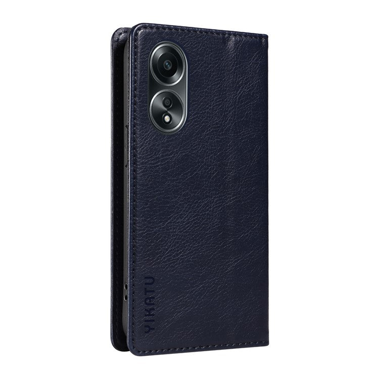 YIKATU YK-006 For Oppo A58 4G Leather Wallet Case Magnetic Closing Flip Phone Cover - Navy Blue