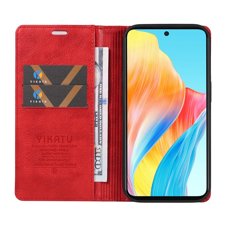 YIKATU YK-006 For Oppo A58 4G Leather Wallet Case Magnetic Closing Flip Phone Cover - Red