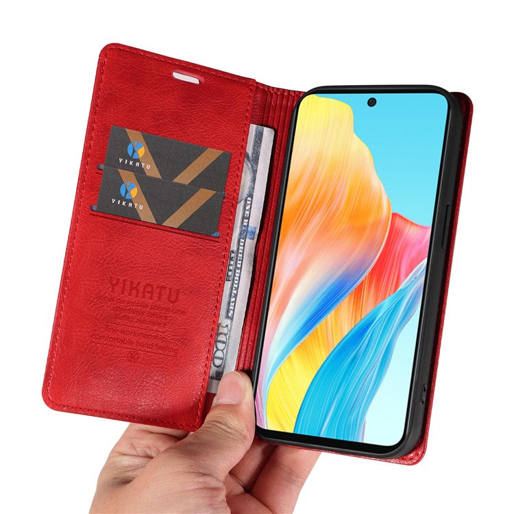 YIKATU YK-006 For Oppo A58 4G Leather Wallet Case Magnetic Closing Flip Phone Cover - Red