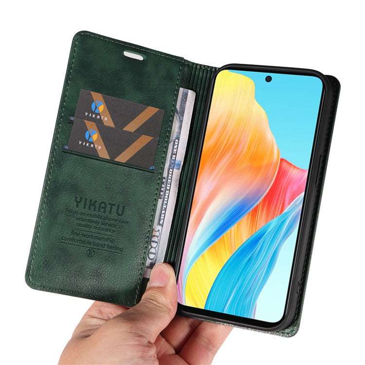 YIKATU YK-006 For Oppo A58 4G Leather Wallet Case Magnetic Closing Flip Phone Cover - Green
