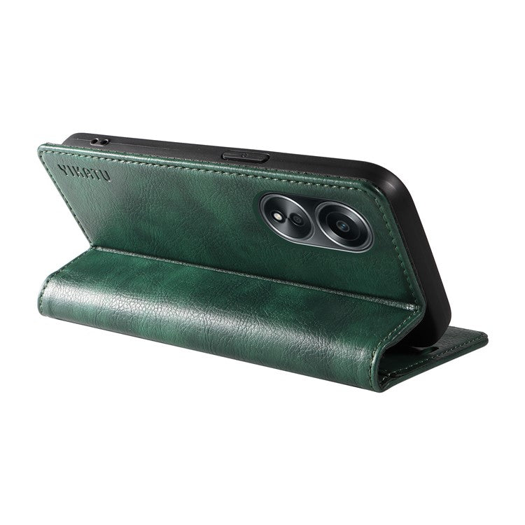 YIKATU YK-006 For Oppo A58 4G Leather Wallet Case Magnetic Closing Flip Phone Cover - Green