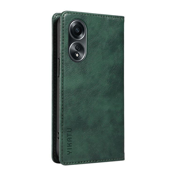 YIKATU YK-006 For Oppo A58 4G Leather Wallet Case Magnetic Closing Flip Phone Cover - Green