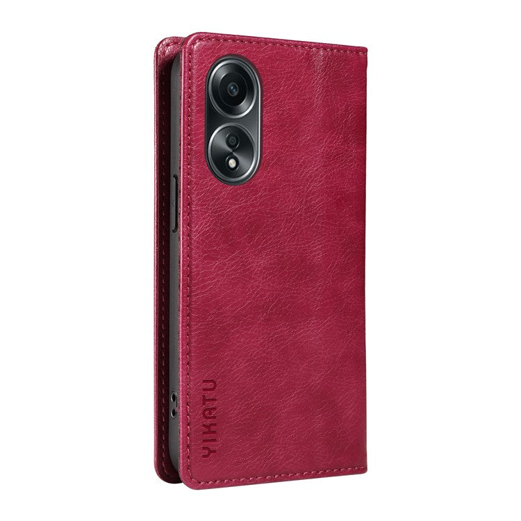 YIKATU YK-006 For Oppo A58 4G Leather Wallet Case Magnetic Closing Flip Phone Cover - Wine Red