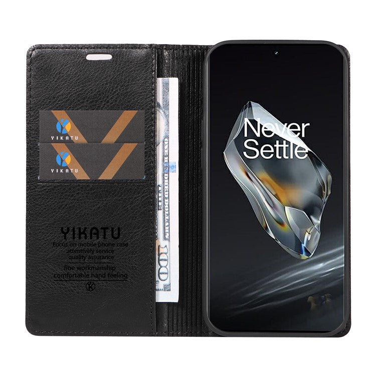 YIKATU YK-006 For OnePlus 12 5G Wallet Case Magnetic Closing Leather Phone Cover - Black