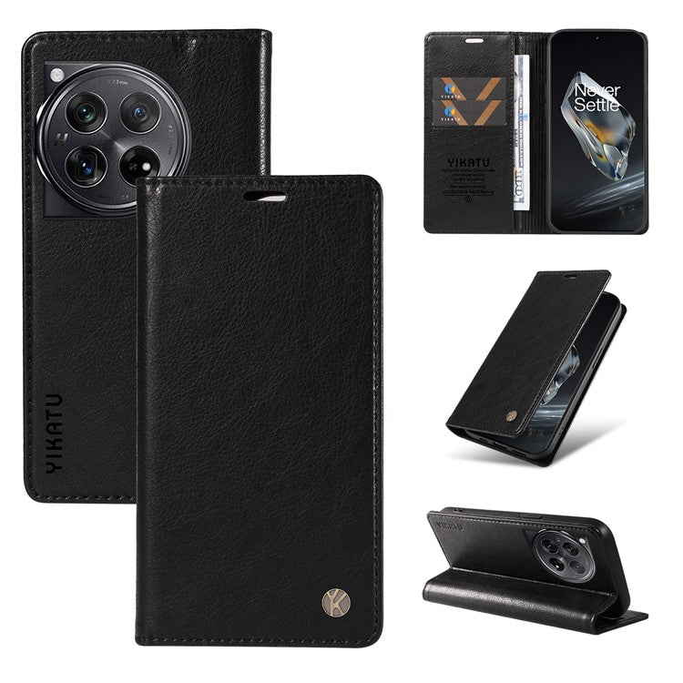 YIKATU YK-006 For OnePlus 12 5G Wallet Case Magnetic Closing Leather Phone Cover - Black