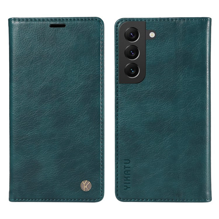 YIKATU YK-006 For Samsung Galaxy S22 5G Magnetic Case Litchi Texture Leather Flip Stand Phone Shell - Blue