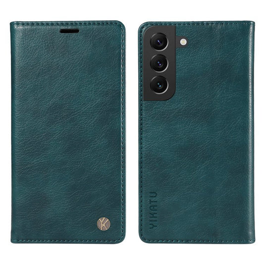 YIKATU YK-006 For Samsung Galaxy S22 5G Magnetic Case Litchi Texture Leather Flip Stand Phone Shell - Blue
