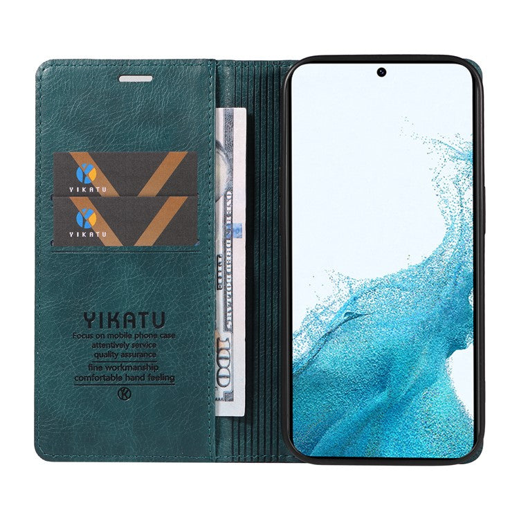 YIKATU YK-006 For Samsung Galaxy S22 5G Magnetic Case Litchi Texture Leather Flip Stand Phone Shell - Blue