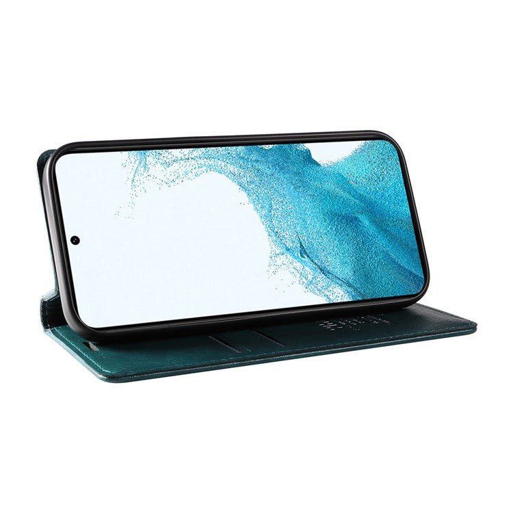 YIKATU YK-006 For Samsung Galaxy S22 5G Magnetic Case Litchi Texture Leather Flip Stand Phone Shell - Blue