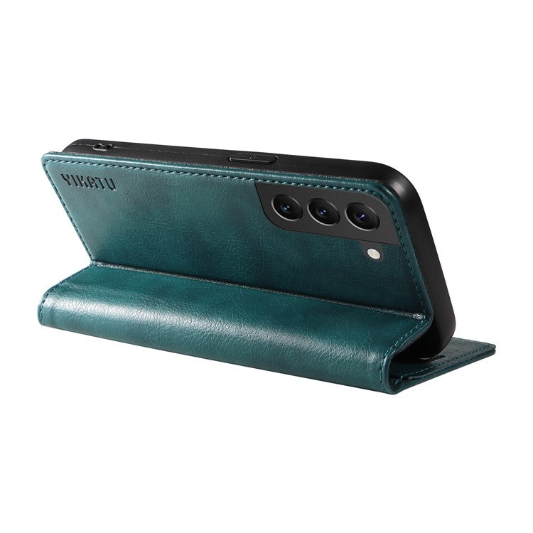 YIKATU YK-006 For Samsung Galaxy S22 5G Magnetic Case Litchi Texture Leather Flip Stand Phone Shell - Blue
