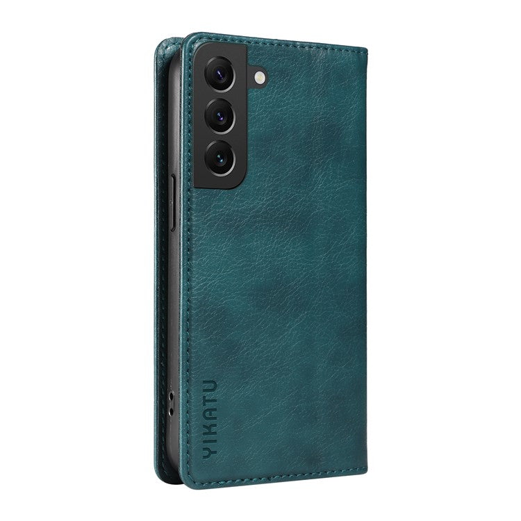 YIKATU YK-006 For Samsung Galaxy S22 5G Magnetic Case Litchi Texture Leather Flip Stand Phone Shell - Blue