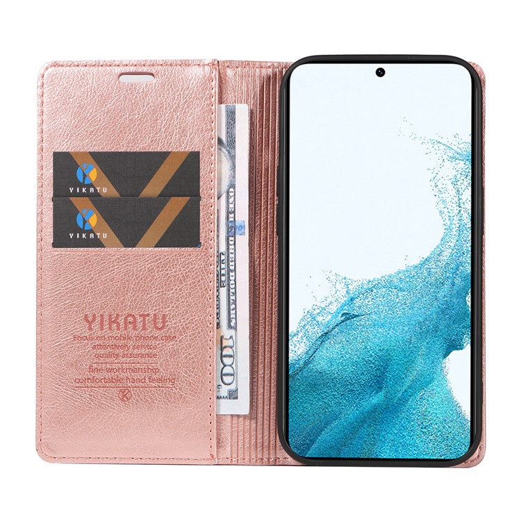 YIKATU YK-006 For Samsung Galaxy S21 5G / S21 4G Wallet Phone Case Litchi Texture Leather Flip Cover - Rose Gold