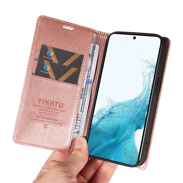 YIKATU YK-006 For Samsung Galaxy S21 5G / S21 4G Wallet Phone Case Litchi Texture Leather Flip Cover - Rose Gold