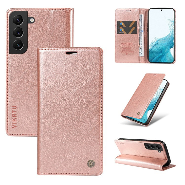YIKATU YK-006 For Samsung Galaxy S21 5G / S21 4G Wallet Phone Case Litchi Texture Leather Flip Cover - Rose Gold