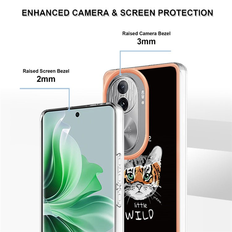 YB IMD Series-19 Style-D For Oppo Reno11 Pro 5G (Global) Electroplated Case TPU Pattern Print Back Phone Cover - Cat  /  Tiger