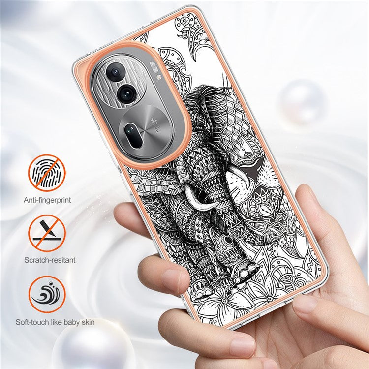 YB IMD Series-19 Style-D For Oppo Reno11 Pro 5G (Global) Electroplated Case TPU Pattern Print Back Phone Cover - Totem Elephant