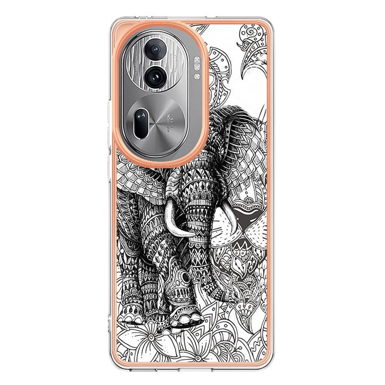 YB IMD Series-19 Style-D For Oppo Reno11 Pro 5G (Global) Electroplated Case TPU Pattern Print Back Phone Cover - Totem Elephant