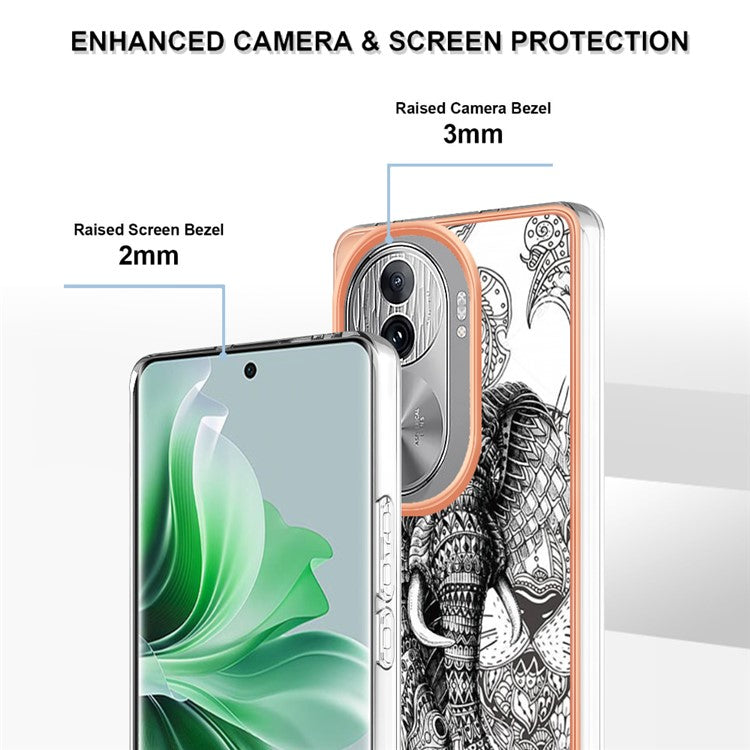 YB IMD Series-19 Style-D For Oppo Reno11 Pro 5G (Global) Electroplated Case TPU Pattern Print Back Phone Cover - Totem Elephant