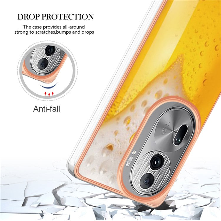 YB IMD Series-19 Style-D For Oppo Reno11 Pro 5G (Global) Electroplated Case TPU Pattern Print Back Phone Cover - Beer