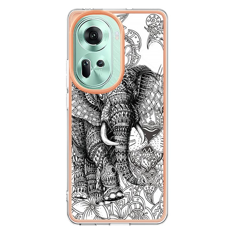 YB IMD Series-19 Style-D For Oppo Reno11 5G (Global) TPU Case Electroplated Pattern Slim Phone Shell - Totem Elephant