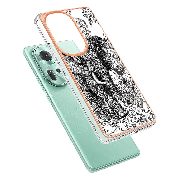 YB IMD Series-19 Style-D For Oppo Reno11 5G (Global) TPU Case Electroplated Pattern Slim Phone Shell - Totem Elephant