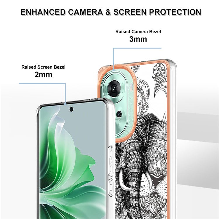 YB IMD Series-19 Style-D For Oppo Reno11 5G (Global) TPU Case Electroplated Pattern Slim Phone Shell - Totem Elephant