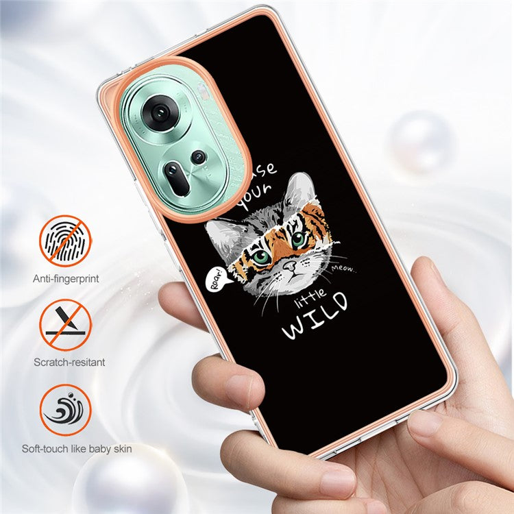 YB IMD Series-19 Style-D For Oppo Reno11 5G (Global) TPU Case Electroplated Pattern Slim Phone Shell - Cat / Tiger