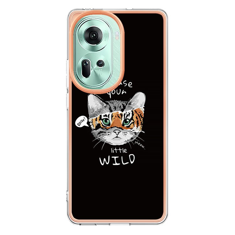 YB IMD Series-19 Style-D For Oppo Reno11 5G (Global) TPU Case Electroplated Pattern Slim Phone Shell - Cat / Tiger