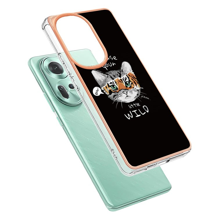 YB IMD Series-19 Style-D For Oppo Reno11 5G (Global) TPU Case Electroplated Pattern Slim Phone Shell - Cat / Tiger