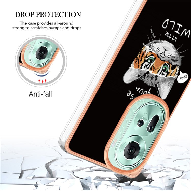 YB IMD Series-19 Style-D For Oppo Reno11 5G (Global) TPU Case Electroplated Pattern Slim Phone Shell - Cat / Tiger