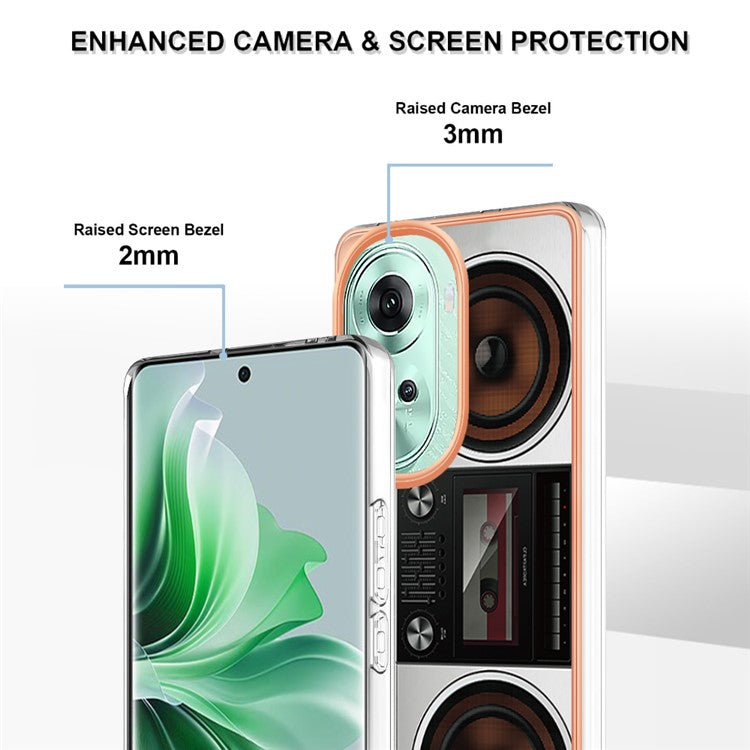 YB IMD Series-19 Style-D For Oppo Reno11 5G (Global) TPU Case Electroplated Pattern Slim Phone Shell - Radio