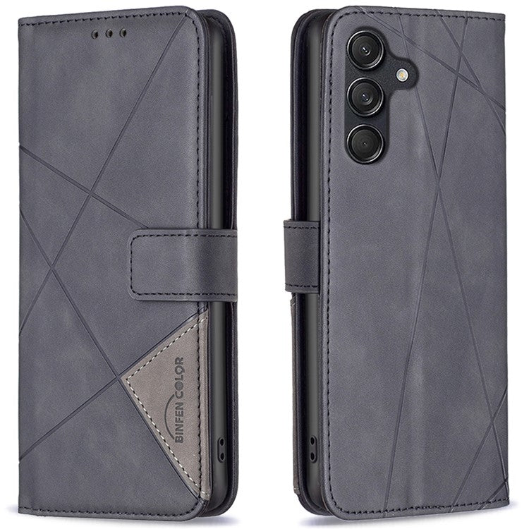 BINFEN COLOR For Samsung Galaxy M55 5G / C55 5G / F55 5G Phone Cases Wallet Stand Geometry Imprinted Leather Cover - Black