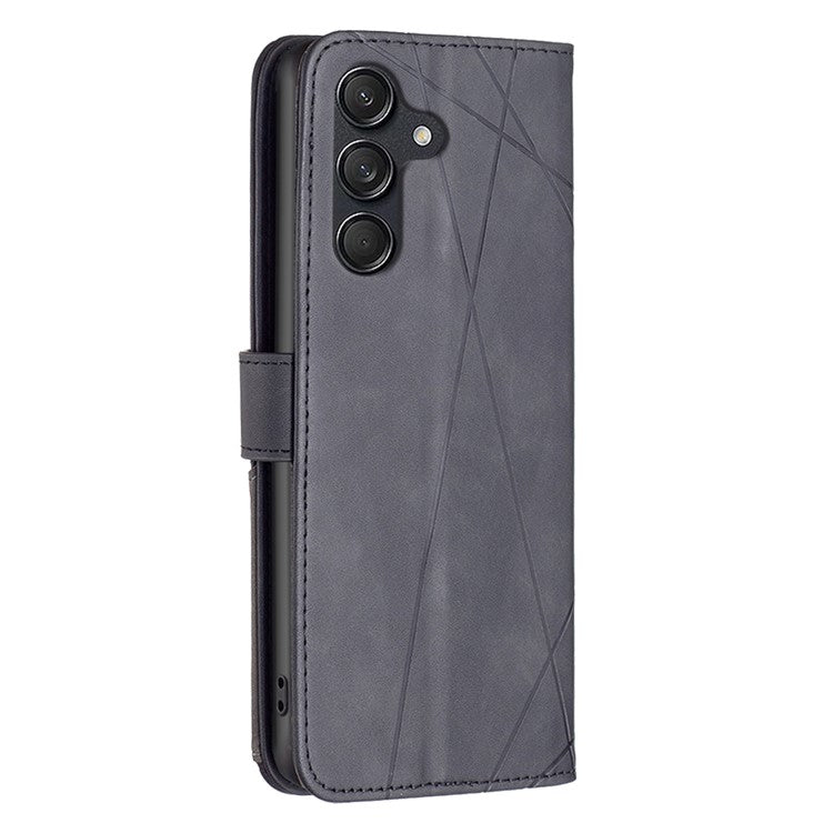 BINFEN COLOR For Samsung Galaxy M55 5G / C55 5G / F55 5G Phone Cases Wallet Stand Geometry Imprinted Leather Cover - Black