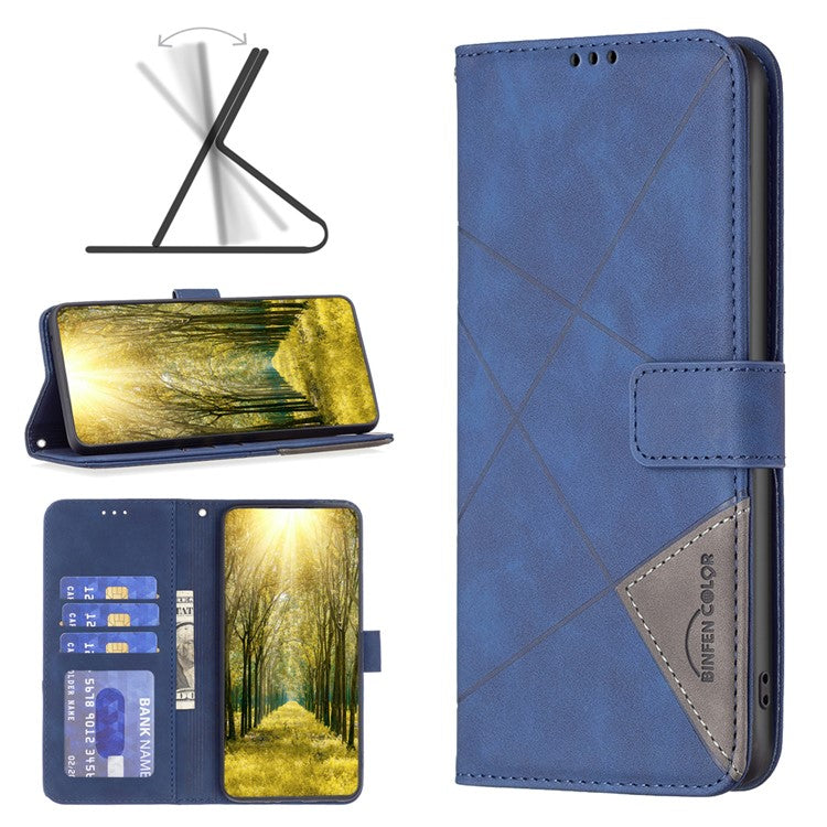 BINFEN COLOR For Samsung Galaxy M55 5G / C55 5G / F55 5G Phone Cases Wallet Stand Geometry Imprinted Leather Cover - Blue