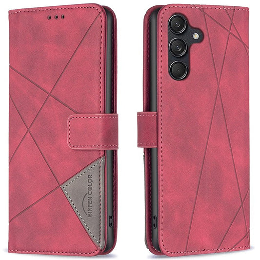 BINFEN COLOR For Samsung Galaxy M55 5G / C55 5G / F55 5G Phone Cases Wallet Stand Geometry Imprinted Leather Cover - Red