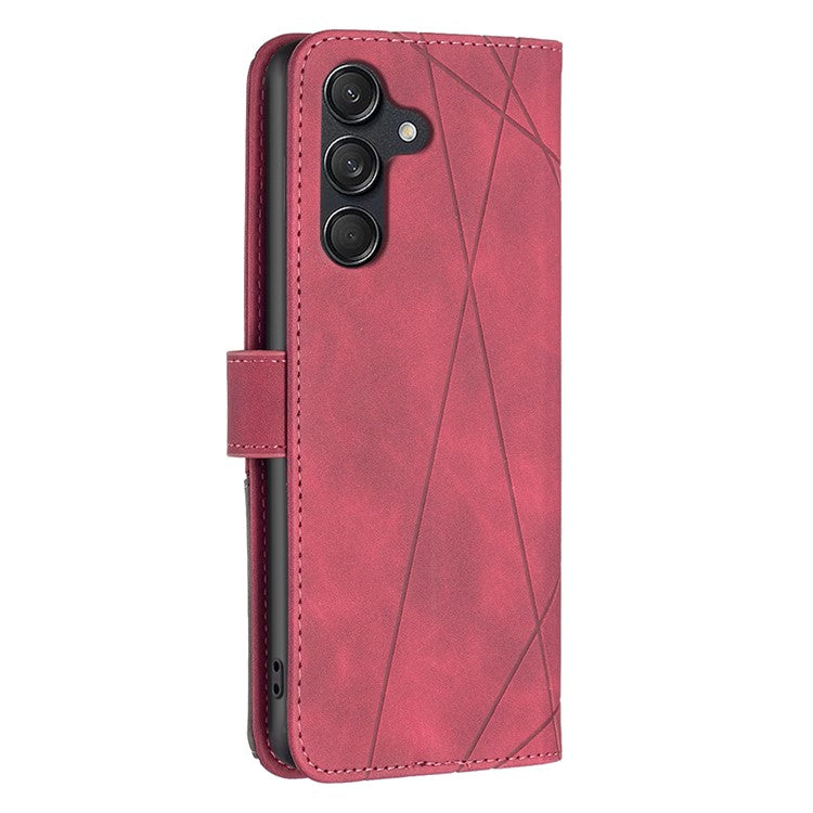 BINFEN COLOR For Samsung Galaxy M55 5G / C55 5G / F55 5G Phone Cases Wallet Stand Geometry Imprinted Leather Cover - Red