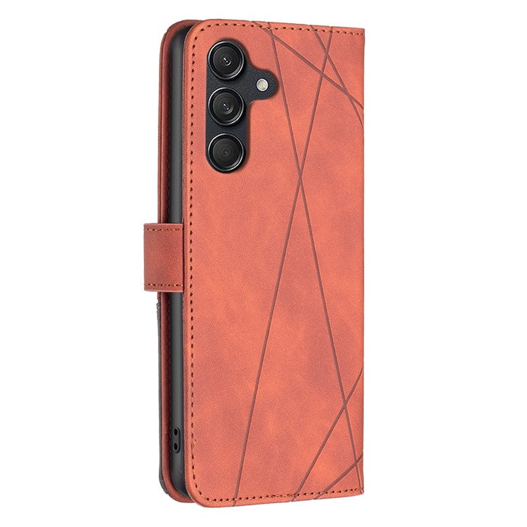 BINFEN COLOR For Samsung Galaxy M55 5G / C55 5G / F55 5G Phone Cases Wallet Stand Geometry Imprinted Leather Cover - Brown