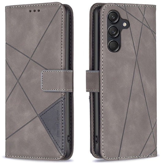 BINFEN COLOR For Samsung Galaxy M55 5G / C55 5G / F55 5G Phone Cases Wallet Stand Geometry Imprinted Leather Cover - Grey