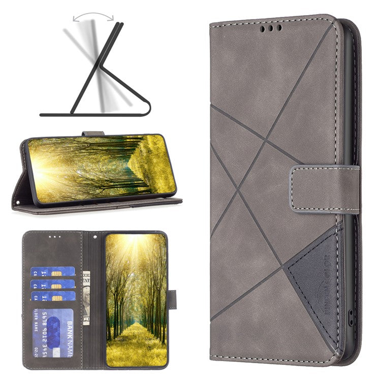 BINFEN COLOR For Samsung Galaxy M55 5G / C55 5G / F55 5G Phone Cases Wallet Stand Geometry Imprinted Leather Cover - Grey