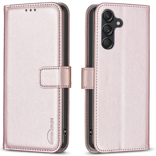 BINFEN COLOR BF17 For Samsung Galaxy M55 5G / C55 5G / F55 5G Wallet Case Shockproof Leather Phone Cover - Rose Gold