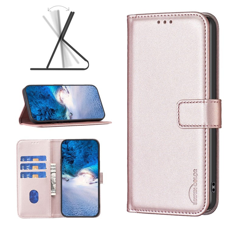 BINFEN COLOR BF17 For Samsung Galaxy M55 5G / C55 5G / F55 5G Wallet Case Shockproof Leather Phone Cover - Rose Gold