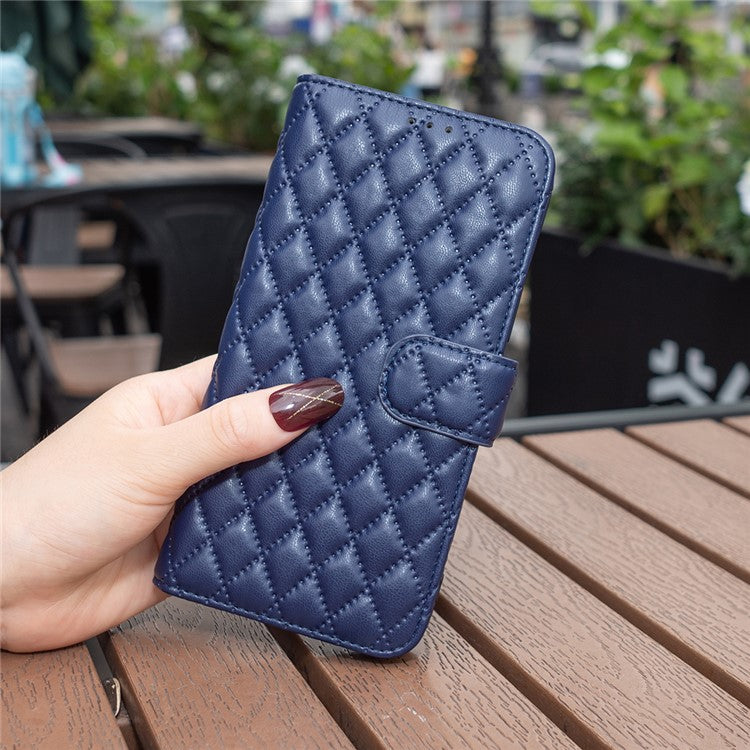 BINFEN COLOR BF Style-14 For Samsung Galaxy M55 5G / C55 5G / F55 5G Phone Case Rhombus Grid Wallet Leather Cover - Blue