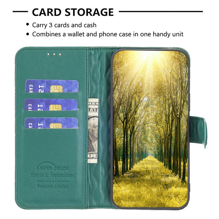 BINFEN COLOR BF Style-14 For Samsung Galaxy M55 5G / C55 5G / F55 5G Phone Case Rhombus Grid Wallet Leather Cover - Green