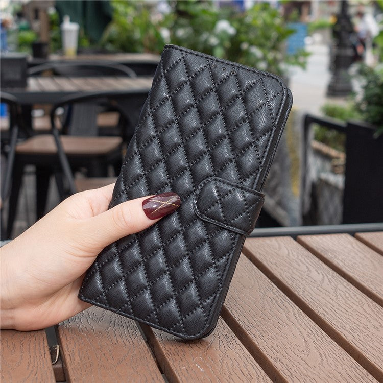 BINFEN COLOR BF Style-14 For Samsung Galaxy M55 5G / C55 5G / F55 5G Phone Case Rhombus Grid Wallet Leather Cover - Black