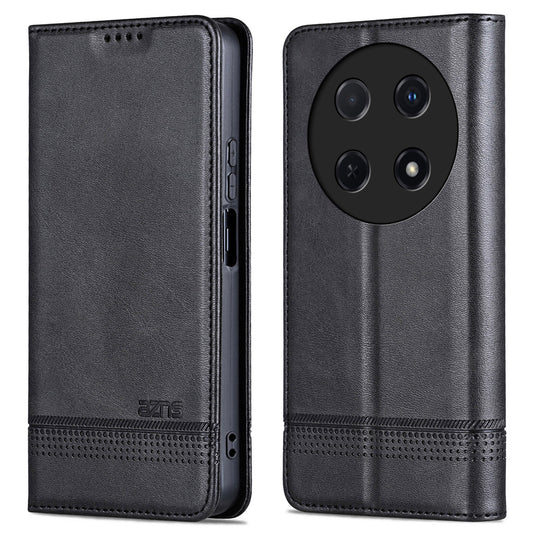 AZNS For Huawei nova 12i 4G / Enjoy 70 Pro Case Leather Cowhide Texture Wallet Phone Cover - Black