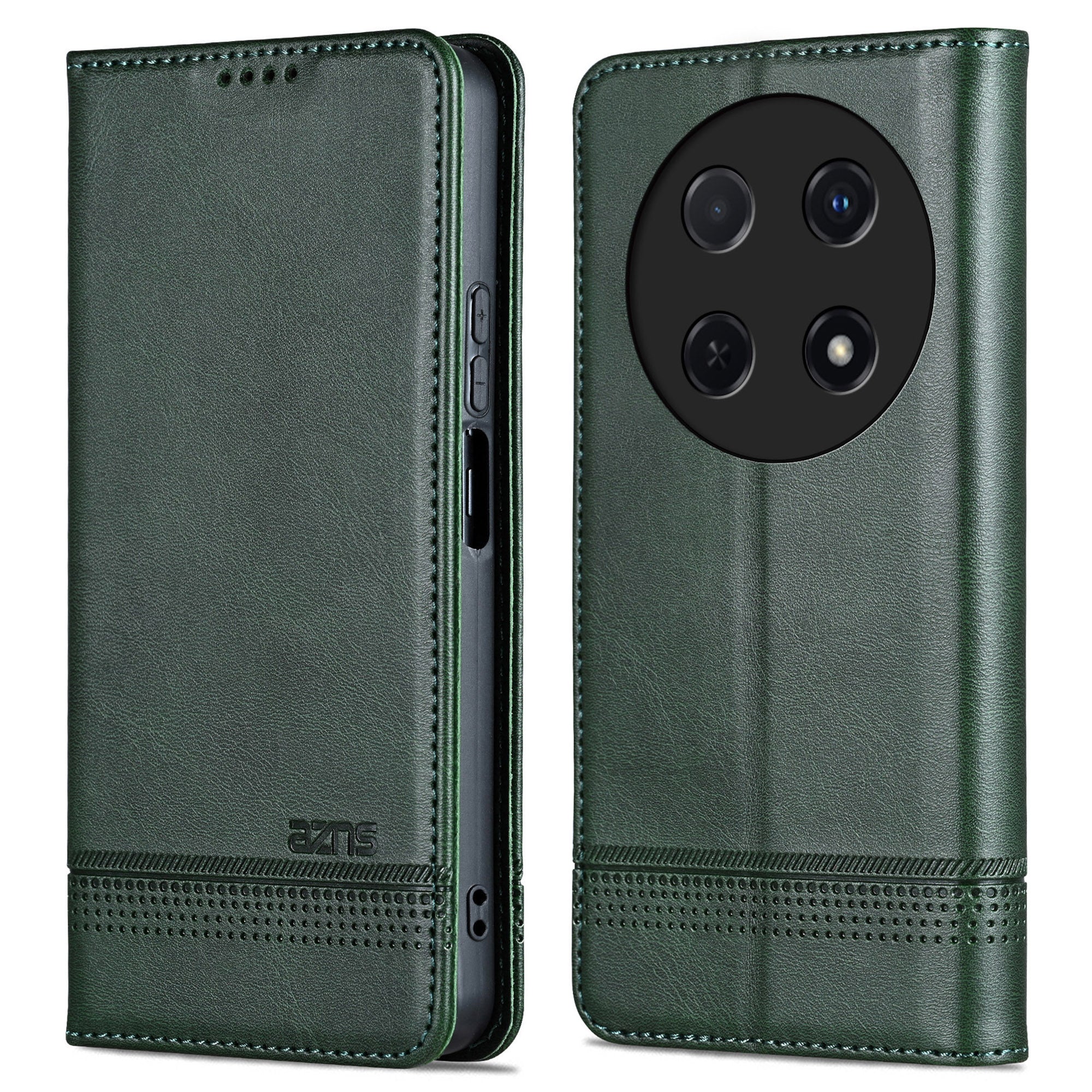 AZNS For Huawei nova 12i 4G / Enjoy 70 Pro Case Leather Cowhide Texture Wallet Phone Cover - Green
