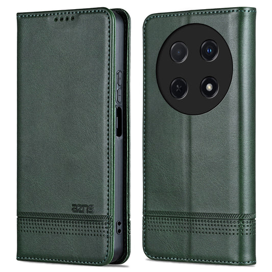AZNS For Huawei nova 12i 4G / Enjoy 70 Pro Case Leather Cowhide Texture Wallet Phone Cover - Green