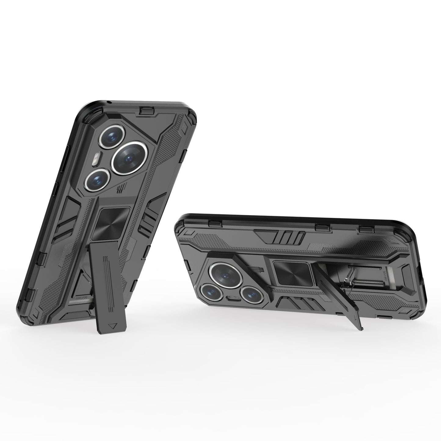 For Huawei Pura 70 Case Foldable Kickstand PC + TPU Hybrid Phone Cover - Black